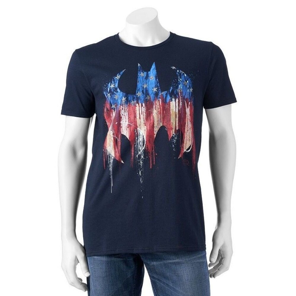 New! Batman American Flag Paint Logo T-Shirt DC Comics